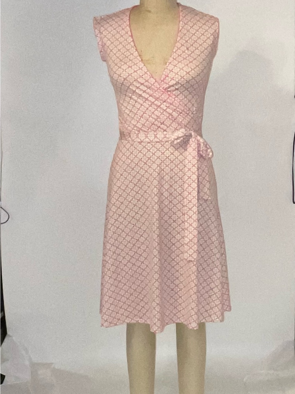 Sleeveless Pink Wrap-Style Midi Dress with Tie Waist